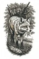 fox under a tree tattoo design idea