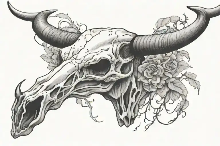 Longhorn bull skull tattoo design idea