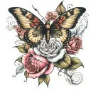 upside-down rose with butterfly and dragonfly wings  tattoo design idea