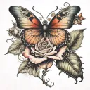 upside-down rose with butterfly and dragonfly wings  tattoo design idea