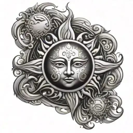 sun god with calm waters tattoo design idea