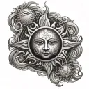 sun god with calm waters tattoo design idea