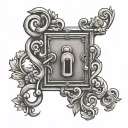 old fashioned lock with scroll designs, 3 key holes tattoo design idea