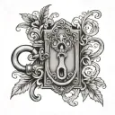 old fashioned lock with scroll designs, 3 key holes tattoo design idea