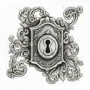 old fashioned lock with scroll designs, 3 key holes tattoo design idea
