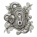 old fashioned lock with scroll designs, 3 key holes tattoo design idea