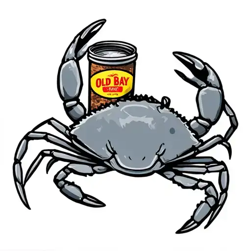 maryland blue crab holding a container of old bay seasoning  tattoo design idea