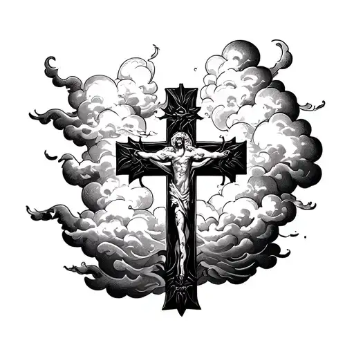 Christian Cross with clouds tattoo design idea