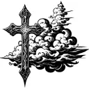 Christian Cross with clouds tattoo design idea