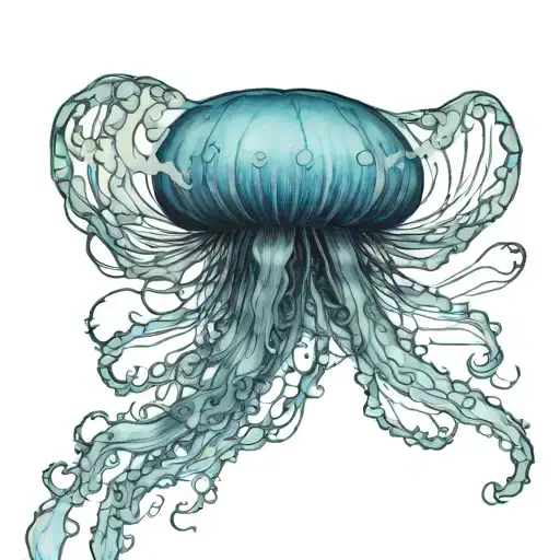 jellyfish floating gracefully swimming long blue tattoo design idea