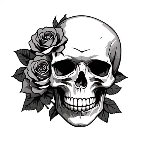 skull and roses cracking  tattoo design idea
