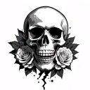 skull and roses cracking  tattoo design idea