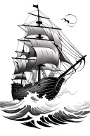 a pirate ship that sails in the waves flowing hair tattoo design idea