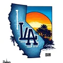 A tattoo of the Los Angeles Dodgers logo with a California sunset background to showcase your love for the team and the state tattoo design idea