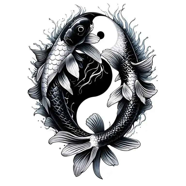 Black and white Koi fish yin yang tattoo design idea