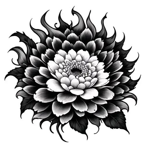 japanese chrysanthemum turning into flames tattoo design idea