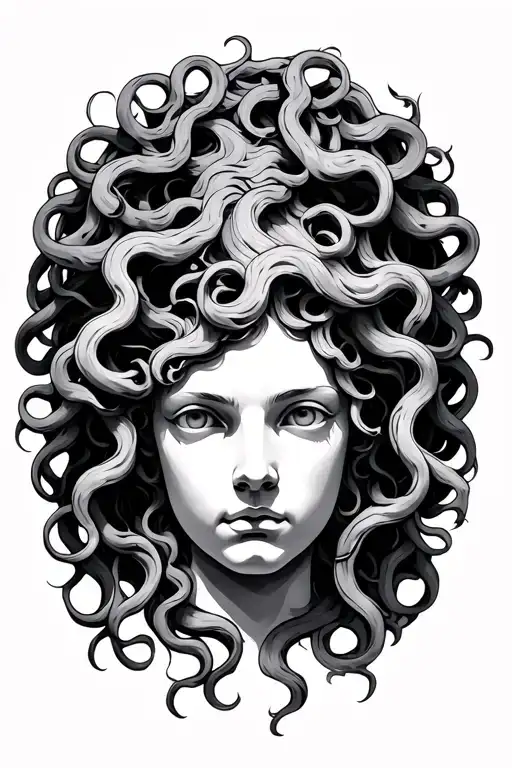Medusa head with Greek key tattoo design idea
