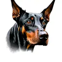 Doberman dog head with floppy ears tattoo design idea