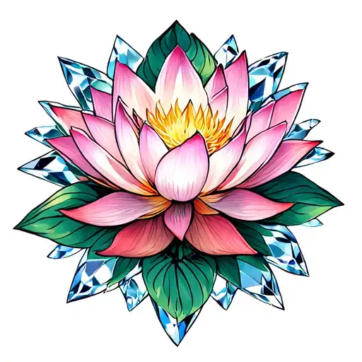 lotus flower with diamond surrounded tattoo design idea