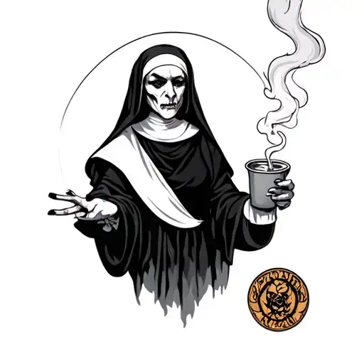 evil nun smoking tattoo design idea