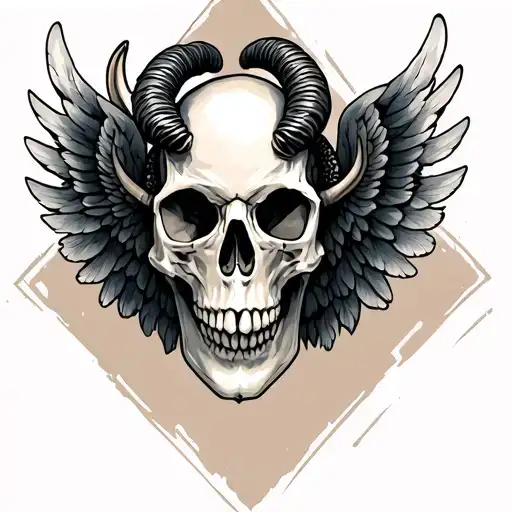 skull capricorn wing tattoo design idea