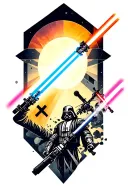 An abstract geometric design incorporating elements from all the different lightsabers in a neotraditional style tattoo design idea