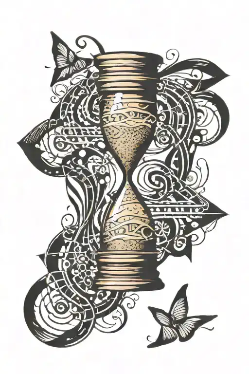 Hourglass sand running with musical notes trailing tattoo design idea