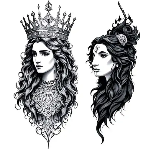 black king Aquarius and black queen Leo   tattoo design idea