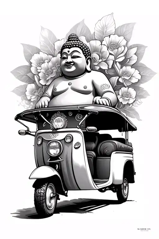 "Tuk Tuk" Happy Buda tattoo design idea