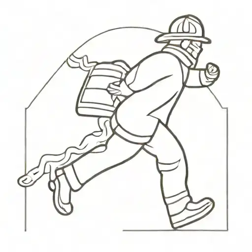 Minimalist outline of a firefighter carrying a person from a burning building tattoo design idea