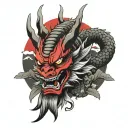 samurai sakura red moon big head dragon tattoo design idea