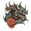 samurai sakura red moon big head dragon tattoo design idea