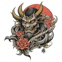 samurai sakura red moon big head dragon tattoo design idea