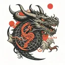 samurai sakura red moon big head dragon tattoo design idea