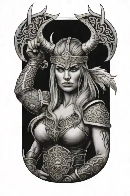 Sexy viking girl tattoo design idea