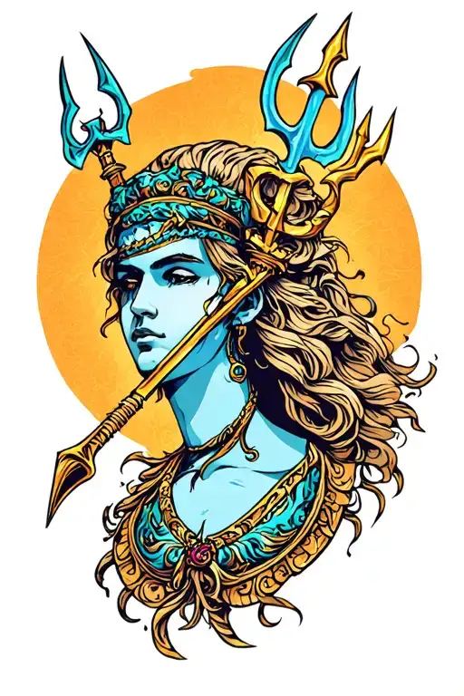 Girly poseidon trident tattoo design idea