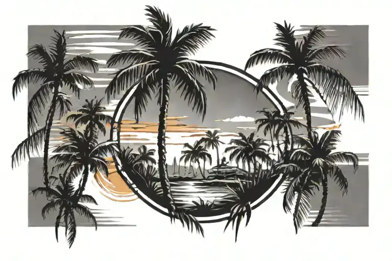 305 but instead of a zero it's a orange with palm trees in the background  tattoo design idea