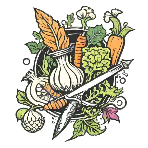 garlic onion celery carrot kale knife tattoo design idea