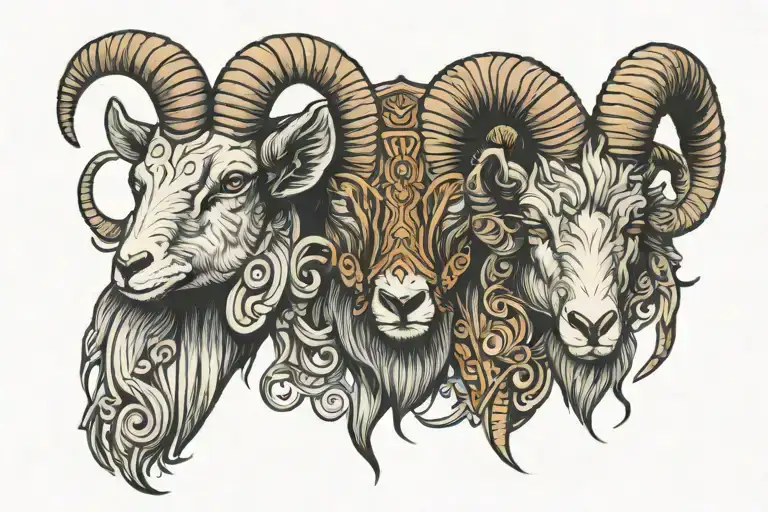 ram and goat head to head surrounded tattoo design idea