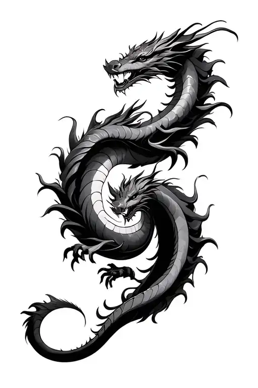 two dragons intertwined symbolizing ting yang tattoo design idea