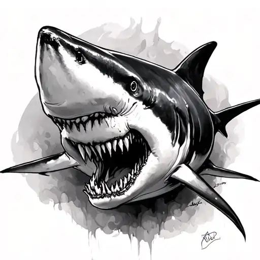 white shark in a creepy way  sketch  tattoo design idea