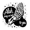 "Allah, bring me back to you" skeleton praying hands tattoo design idea
