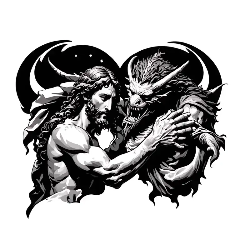 jesus fighting demon tattoo design idea