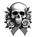 skull with roses snd lung cancer ribbon tattoo design idea