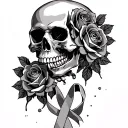 skull with roses snd lung cancer ribbon tattoo design idea