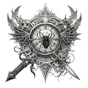 spider webs, phönix, clock, sword tattoo tattoo design idea