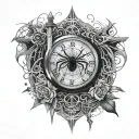 spider webs, phönix, clock, sword tattoo tattoo design idea