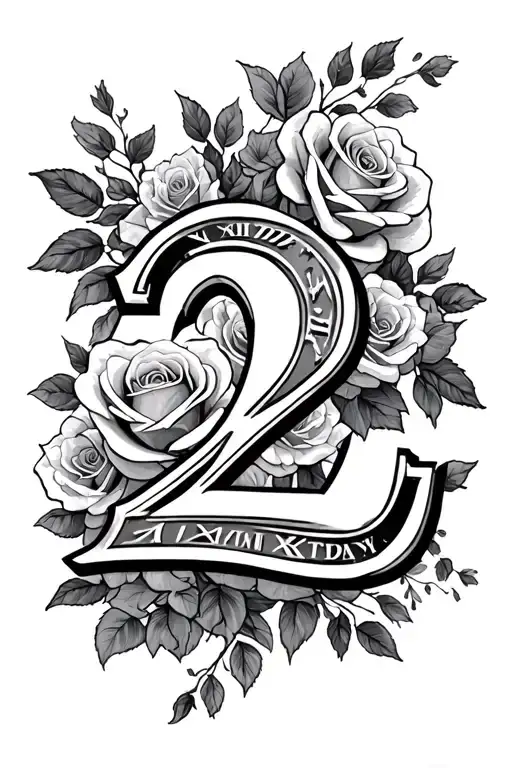 2 birthdays in Roman numerals with background roses  tattoo design idea