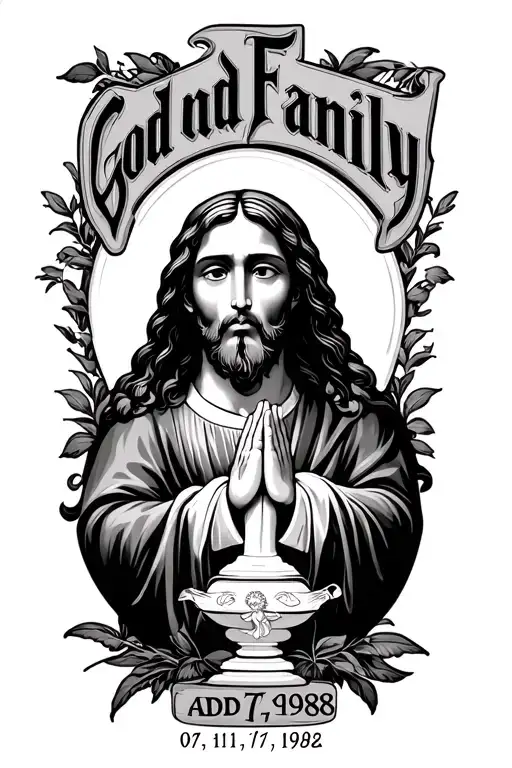 god and family add prayer hands and  add the date 07/11/1988 and 04/07/1992  tattoo design idea