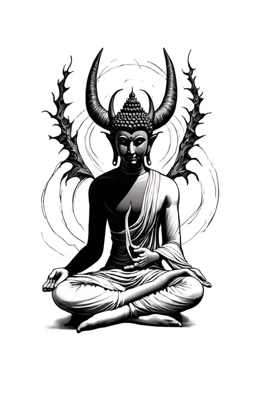buda half meditating devil tattoo design idea